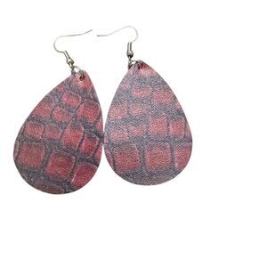 Red Teardrop Snakeskin Pattern Faux Leather Dangle Earrings